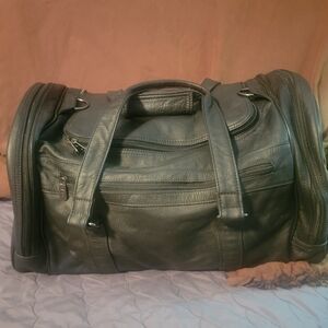 A.P.C. Genuine Black Leather  Duffle Weekender Bag Multiple Pockets New